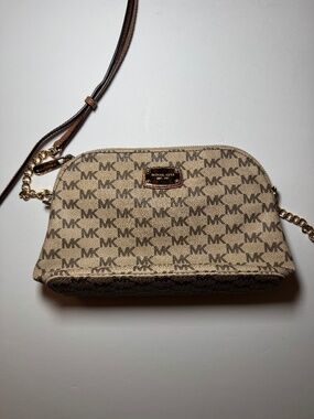 Michael Kors MK Logo Crossbody Bag Tan Brown Small Chain Strap Purse